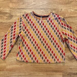 Free People Multicolor Diamond Pattern Long-Sleeve Top